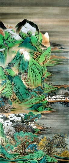 青山绿水水墨画