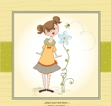 可爱女孩花纹可爱小女孩花纹花朵蜜蜂卡片背景图片